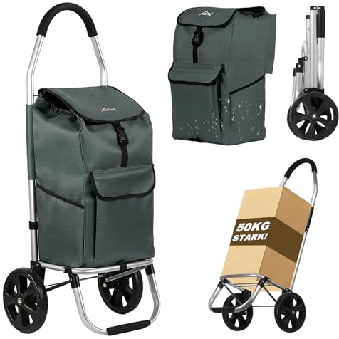 HOMELUX Einkaufstrolley41 L mit Rollen, Abnehmbare Tasche,Grau | klappbar, Stabiler Einkaufswagen, große Kapazität 50KG stark Handwagen mit Abnehmbare Tasche Bequemer Griff Wasserdichtes