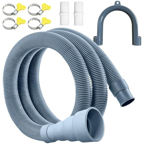 Leyrens 1 Meter Tuyau de Vidange, Tuyau de vidange pour machine à laver, 4 spécifications d'interface, avec 2 Connecteurs et 4 Colliers de Serrage, Rallonge pour lave-vaisselle et machine à laver