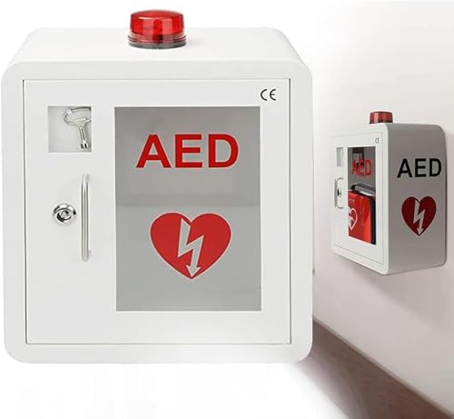 FUELIX AED-Schrank, Erste-Hilfe-AED-Defibrillator-Wandschrank Mit Schlüssel Und Alarm, Design Mit Abgerundeten Ecken Für Zuhause, Büro, Krankenpflege, Bus