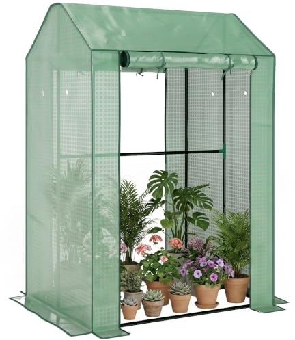 Outsunny Gewächshaus PE-Gitterfolie Aufrollbare Tür 100 x 80 x 150 Grün