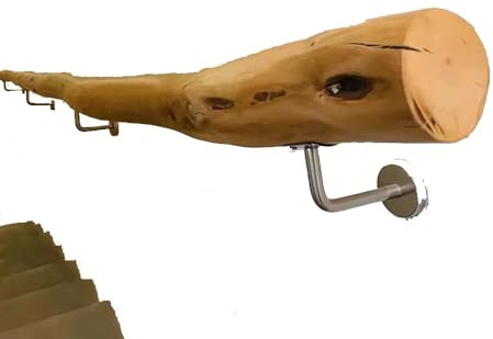MACAGGTNTU Barandilla Escalera De Madera Natural Barandilla De Madera Rústico Pasamanos De Escalera Antideslizante Pasamanos De Pared Kit Completo(150cm/5ft)