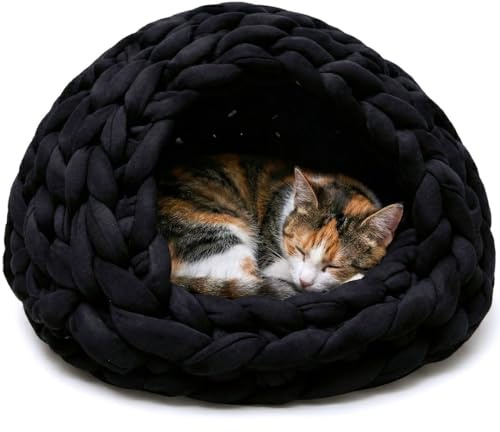 Katzenhöhle - XXL Chunky Knit | Katzenbett flauschig & formstabil | Katzenkorb zum Schlafen auch für große Katzen | handgefertigtes Katzenhaus indoor | Katzenhöhle XXL (50x40x30cm) | cat cave