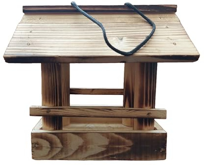 Mangiatoia per Uccelli in Legno Marrone da Esterno – Casetta Porta Mangime Resistente alle Intemperie – Mangiatoia Sospesa per Giardino Balcone e Terrazzo – con Mangime Incluso