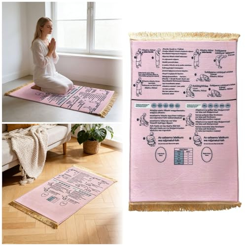 Tapis de Prière Musulman Guidé Interactif, Tapis de Prière Enfant et Adulte Débutant pour Apprendre la Salah Étape par Étape, Pliable et Antidérapant, Idée Cadeau Reconverti Musulman