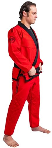 KO Sports Gear BJJ Gi Set für Erwachsene, vorgeschrumpfte Jiu-Jitsu-Uniform mit Perlen-Webjacke, Ripstop-Hose, Gürtel nicht im Lieferumfang enthalten, Rot/Ausflug, einfarbig (Getaway Solids), A3
