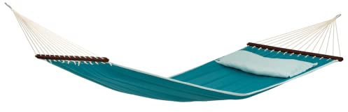 AMAZONAS - XL Hängematte American Dream | Premium Stabhängematte für 2 Personen mit abknöpfbarem Kissen | Liegefläche 200x120cm | Belastbar bis 180 kg | Farbe: Petrol