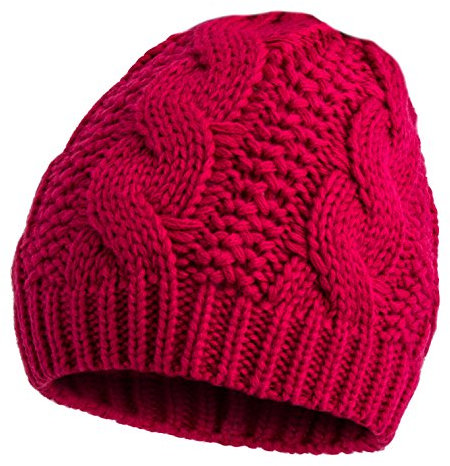 BRUBAKER Beanie Mütze aus angesagtem stylischen Zopfstrick Einheitsgröße Pink