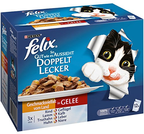 Felix So gut wie es aussieht Doppelt lecker Fleisch Mix12 x 100 g Katzenfutter von Purina, 6er Pack (6 x 1.2 kg)