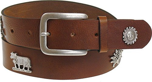 Harrys-Collection Herren Hochwertiger Trachtengürtel mit Edelweiß und Kuhmotiv, Bundweite:115, Farben:braun