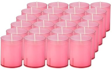 Sovie CANDLES Refill Kerzen Rosa 24 Stück - Kerze in Kunststoff-Hülle - ca. 24 Stunden Brenndauer - Kerzen Deko Innen & Außen - Schützt Glas & Dekoration