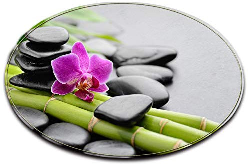 LB Bambus Orchidee Massagestein schwarz grün lila Anti-Rutsch-Maschine waschbar Runde Bereich Teppich Wohnzimmer Schlafzimmer Badezimmer Küche weichen Teppich Bodenmatte Home Decor,60x60 cm