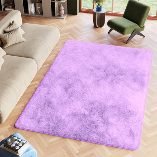 TAPISO Silk Teppich Shaggy rutschfest Lila Einfarbig Antirutsch Hochflor Langflor Weich Modern Schlafzimmer Wohnzimmer Bedvorleger ÖKO-TEX 80 x 150 cm