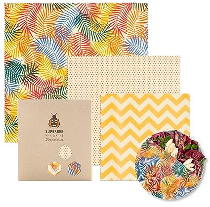 SuperBee Wax Wraps Set 3 Beeswax Wraps in den Größen S,M & L Tropical Paradise Wiederverwendbar, Umweltfreundlich und Ethisch hergestellt.