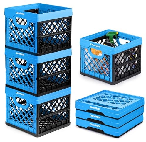 CleverMade Utility Totes, 25 Liters Collapsible Milk Crates and Storage Bins, 100% Polypropylene, Blue