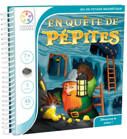 SmartGames - en Quête de Pépites - Jeu de Réflexion - Jeu de Voyage Magnétique - 48 Défis de Niveau Facile à Difficile - Découvre Le Trésor - Livret de Poche - 1 Joueur - pour Enfants Dès 7 Ans