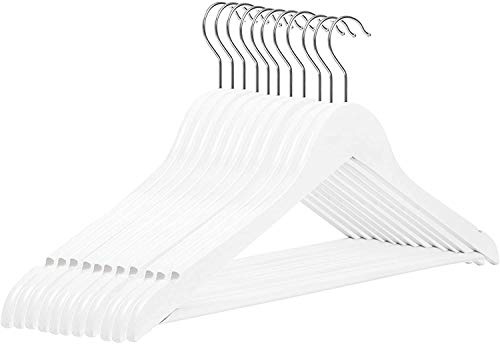 RSR Hangers Kleiderbügel Holz 50 Stück Weiß Holzkleiderbügel | mit Hosensteg | 38 cm | 360° drehbarer Haken | Kleidung | Jacken | Anzug | Hosen | 10-50 Stück