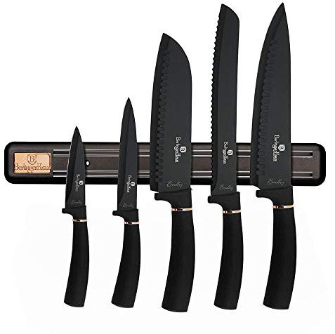 Berlinger Haus Messerset mit magnetischem Halter, 6-teilig, Black Rose Collection, Edelstahl