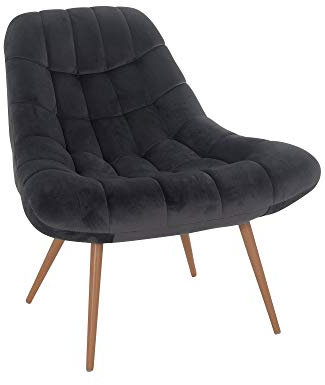 SalesFever Lounge-Sessel Chicago | XXL-Sitzfläche | Bezug Samt-Optik in Grau | Beine Metall Holz-Optik | auffällige Steppung | skandinavisches Design