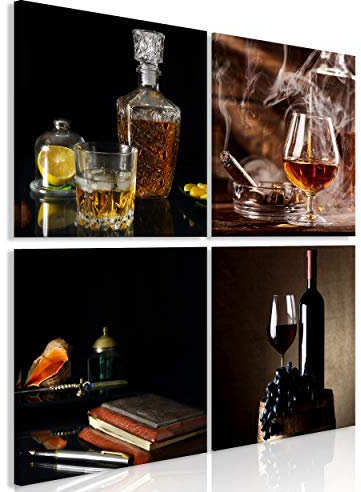 decomonkey Wandbilder Set Wein Whiskey 4 Teilig jedes Teil 40x40 cm Zigarre