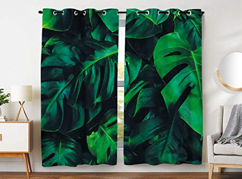 Violetpos 245 x 140 cm Grüne Tropische Pflanze Monstera Gardinen Blickdichter 2er Set Vorhang Verdunkelung mit Ösen für Schlafzimmer Wohnzimmer