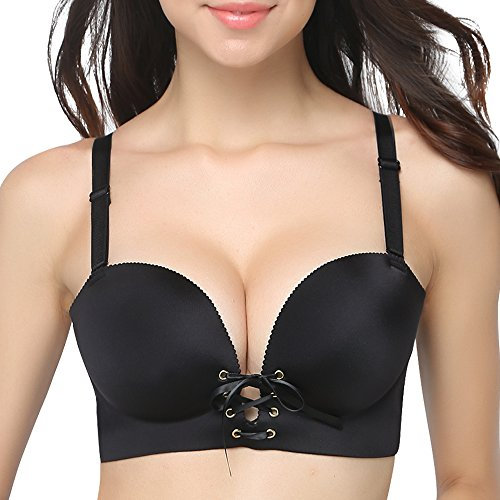 FallSweet Add Two Cups Bras Brassiere for Women Push Up Padded Unlined (Black, 38D)