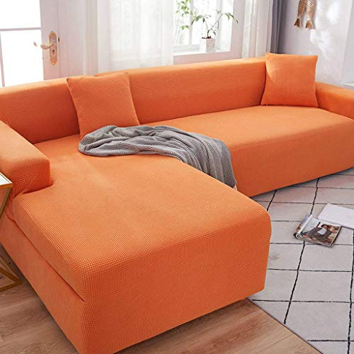 HKPLDE Sofabezug 5 Sitzer, L-Form Schonbezug Easy Stretch Fit Elastischer Stoff Couch Sofa Protector Schonbezug Waschbar-3 sitzer+3 sitzer-Orange