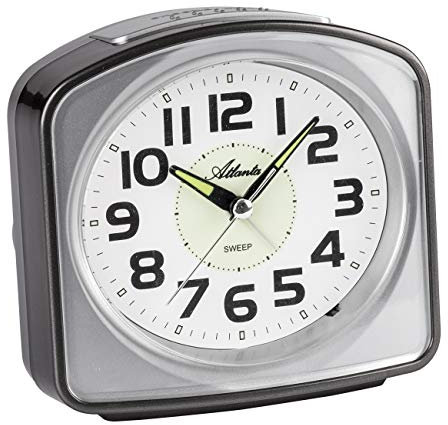 Atlanta Großer Glockenwecker ohne Ticken lauter Klingelton Licht Snooze Analog Silber Grau - 2150/4