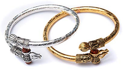 Rudraksha Shiv Om Trishul Damroo Kada für Männer, Lord Shiva Bahubali Armreif für Männer, Jungen | Religiöses Messing Kada | Freie Größe Armband für Maha Shivratri (Trishul Golden+Silber)…