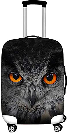 Surwin 3D Reise Kofferschutzhülle Waschbare Reisetasche Kofferbezug Elastisch Kofferhülle Gepäck Cover Reisekoffer Hülle Schutz Bezug Schutzhülle (Graue Eule,L (26-28 Zoll))