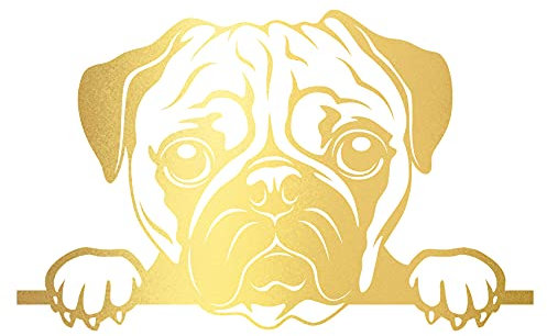 Aufkleber Peeking Animals Tiere Deko Sticker selbstklebend wasserfest für Auto Kühlschrank Laptop Koffer Autoaufkleber K151 (Gold, 13 Mops)