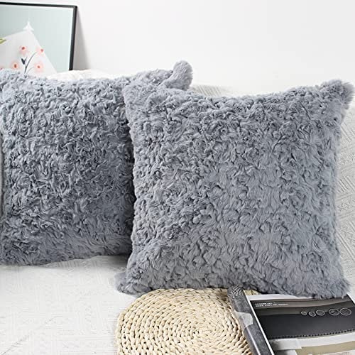 NIULAA Weich Plüsch Kissenbezug 30x50 2er Set Grau Deko Kissenbezüge Pelz Flauschig Kissenhülle Luxus Zierkissen Sofakissen Kunstfell Kissen für Sofa Wohnzimmer Schlafzimmer