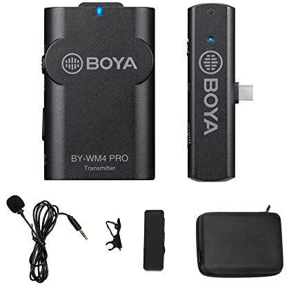 BOYA BY-WM4 PRO-K5 2.4G Wireless Microphone System (Transmitter + Receiver) with Type-C Interface Receiver Compatible with Type-C Android Smartphones for Live Streaming Video Shooting Vlogging