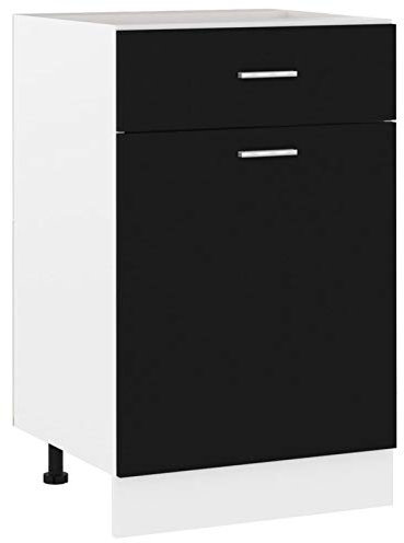 Norheim Armario Inferior de Cocina Con Cajón y Estantes, Mueble Bajo Negro de Aglomerado, Módulo 50x46x81,5 cm