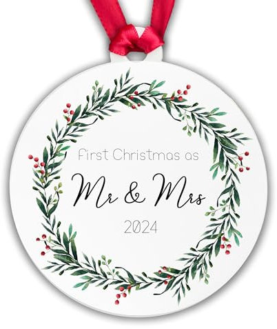 First Christmas as Mr and Mrs 2024 Wedding Bauble Christmas Tree Decoration Gift