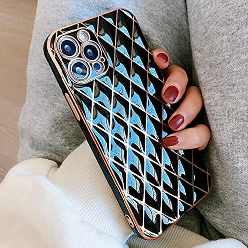 OWM iPhone 14 Pro Case Silicone [Quilted Designer Back] Shockproof Gold Edging Luxury Girls Women [Camera Lens Protective] Phone Cover Compatible for iPhone 14 Pro (Black)