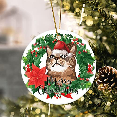 Christmas Hanging Ornaments Christmas Cat Wreath Christmas Tree Ornament Jungle Animals Holiday Xmas 3.2 Inch Double-Sided Printing Christmas Wedding Decoration for Couple Gift Newlywed Couple 2022