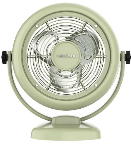 Cecotec Ventilador de Sobremesa EnergySilence 800 RetroDesk Green. 20W de potencia, 8 Pulgadas, Inclinación ajustable, 3 aspas aerodinámicas, 2 Velocidades, Robusta y Base Estable