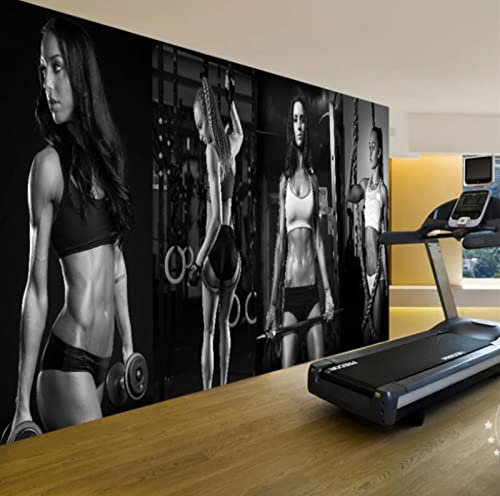 Fototapete Fitness-Studio Schönheit Schwarz und Weiß Modern Wohnzimmer Schlafzimmer Wandtapete Motivtapeten Vlies Tapete 350CM(W)*256CM(H)