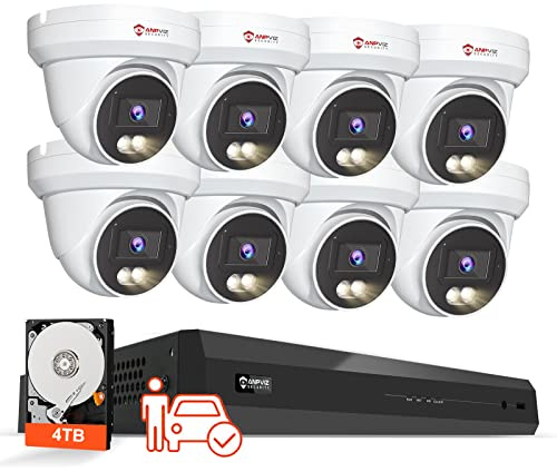 Anpviz 4K 16CH PoE Security Camera System, 8pcs Wired 8MP PoE IP Cameras Outdoor with Person Vehicle Detection, 100ft Smart Color Night Vision, 8MP/4K 16-Channel NVR with 4TB HDD for 24/7 Recording
