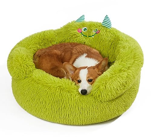 Jiupety Hundebett Katzenbett Flauschig, Donut Hundebettn Grosse Hunde, Orthopädisches Hundebett Hundehütte Indoor, Hundekorb Größe L (69 x 69 x 36 cm), Cartoon Dog Bed, Grün