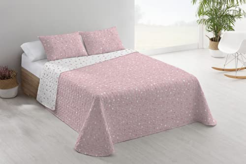 Donegal Collections - Colcha Bouti Estampada + 1 Cojin, Cama 80/90 cm, Ancho 180 cm, Largo 260 cm, Bouti Amarante Rosa, Primavera Verano, Fresco, Acolchado Fino, Modernas, Microfibra Extrasuave