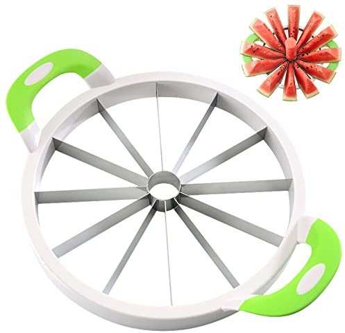 Extra großer Wassermelonen-Hobel, robuster Edelstahl-Wassermelonen-Hobel, multifunktionaler Silikon-Obstschneider, Entkerner, Küchenwerkzeuge, rund, 30 mm Durchmesser (grün, 27,9 cm)