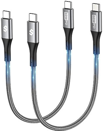Silkland Cable USB C a USB C Corto [25CM+25CM], 3A 20V 60W, PD 3.0&QC 4.0+, Cable Tipo C Carga Rápida para iPhone 17 16 15, Samsung S25 Ultra/S24/S23/S22/S21, iPad Pro/Air/Mini, MacBook Air/Pro, Pixel