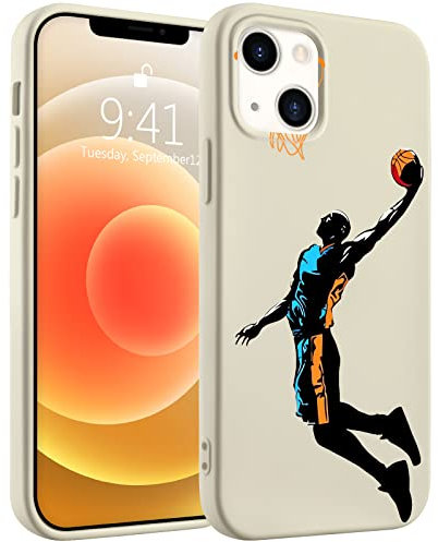 Idocolors Basketball Player Phone Case Compatible with iPhone 12/12 Pro,White Liquid Silicone Sports Printed Case,Soft Gel Rubber Full-Body Protective Microfiber Lining Shockproof Cover