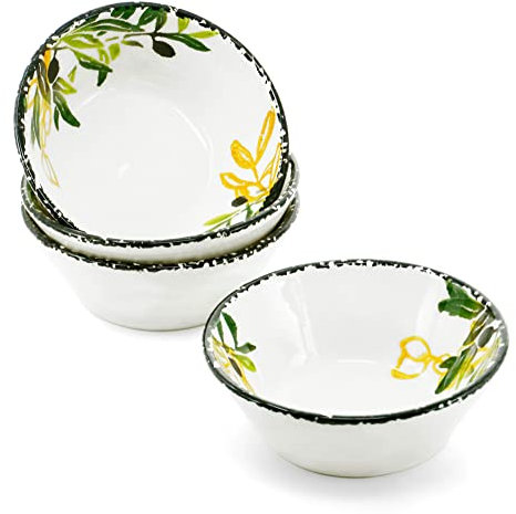 Lashuma Lot de 4 bols ronds en céramique vert olive profond Ø 14 cm