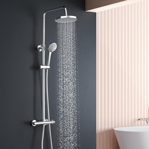 Colonna Doccia, YOOZENA Colonna Doccia con Miscelatore Termostatico, Regolabile in Altezza Doccia Soffione Colonna Acciaio Inox Cromato