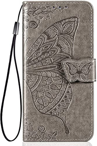 TEYYOS Farfalla Custodia Folio per Honor 90 Lite, Cover in PU/TPU Pelle Flip Portafoglio con Contanti e Schede Slot, Telefono Case Custodie - Grigio