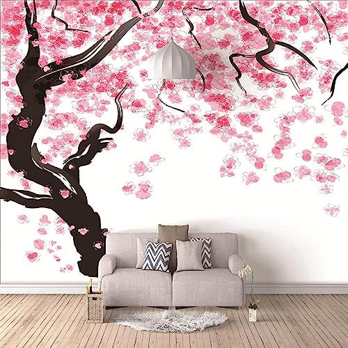 GIVLWF Japanese Pink Cherry Tree Wall Mural Photo Wallpaper, Watercolor Painting Wall Decoration, Dining Room Kitchen Home Decoration 150 x 105 cm