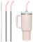 Bluwing Metal Straw with Silicone Tip for 40oz Stanley Cup, 2 Pcs Stainless Steel Straws Replacement for Stanley 40 oz 30 oz Adventure Quencher Travel Tumbler Cup, 1 Straw Brush (Light Pink)