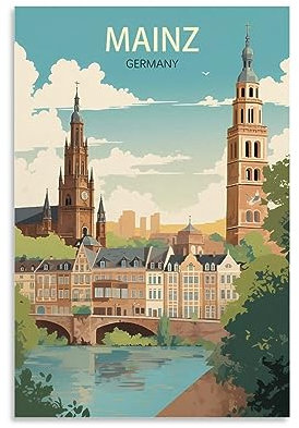 KmoNo Deutschland Mainz Vintage Reiseposter 20 x 30 cm Poster Dekor Malerei Leinwand Wandkunst Wohnzimmer Poster Schlafzimmer